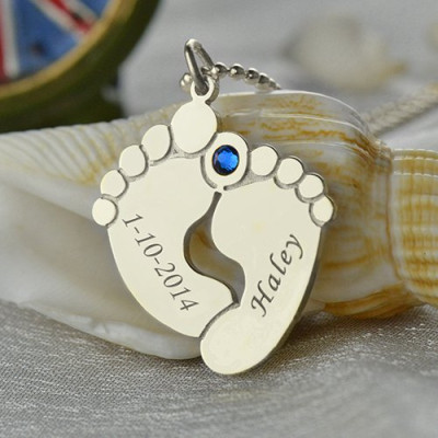 Memory Baby's Feet Charms with Birthstone Sterling Silver  - AMAZINGNECKLACE.COM