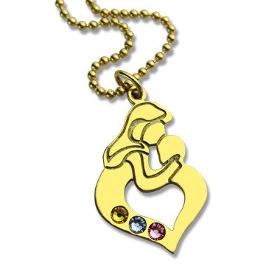 Personalised Mother Child Necklace with Birthstone Gold Plated Silver  - AMAZINGNECKLACE.COM