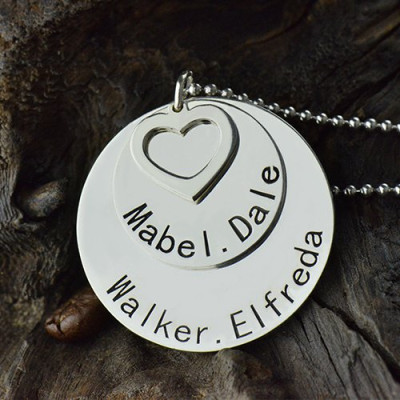 Disc Family Pendant Personalised Necklace Engraved Names in Silver - AMAZINGNECKLACE.COM