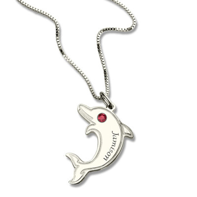 Dolphin Personalised Necklace with Birthstone  Name Sterling Silver  - AMAZINGNECKLACE.COM