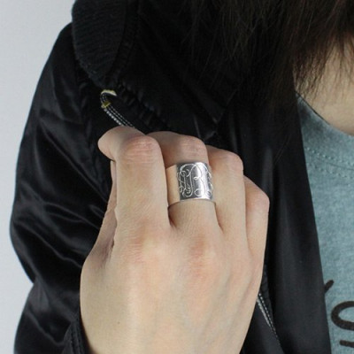 Personalised Monogram Cuff Ring Sterling Silver - AMAZINGNECKLACE.COM