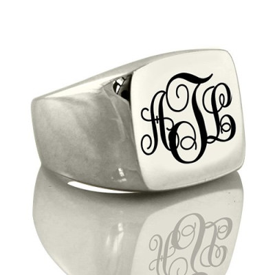 Personalised Signet Ring Sterling Silver with Monogram - AMAZINGNECKLACE.COM