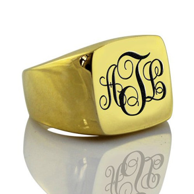 Custom 18ct Gold Plated Monogram Signet Personalised Ring - AMAZINGNECKLACE.COM