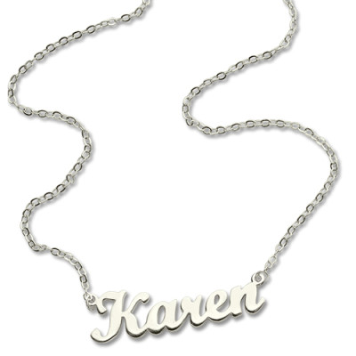 Solid 18ct White Gold Plated Karen Style Name Personalised Necklace - AMAZINGNECKLACE.COM