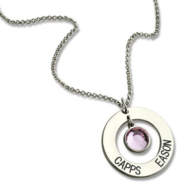 Personalised Circle Name Pendant With Birthstone Silver  - AMAZINGNECKLACE.COM