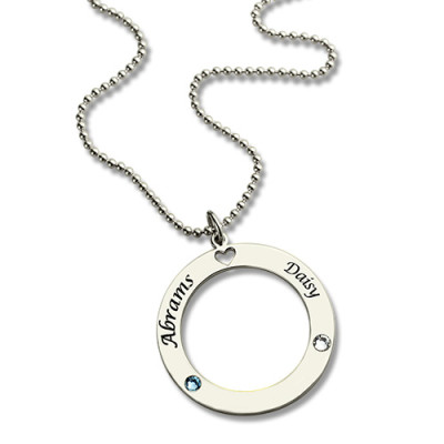 Engraved Circle of Love Name Personalised Necklace with Birthstone Silver  - AMAZINGNECKLACE.COM