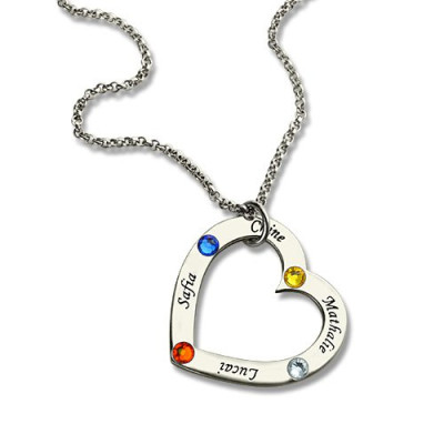 Mother Heart Personalised Necklace with Name  Birthstone Sterling Silver  - AMAZINGNECKLACE.COM