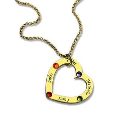 Gold Plated Birthstone Heart Personalised Necklace For Mother  - AMAZINGNECKLACE.COM