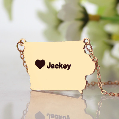 Iowa State USA Map Personalised Necklace With Heart  Name Rose Gold - AMAZINGNECKLACE.COM