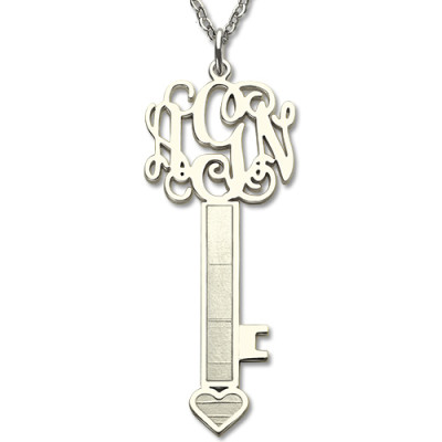 Personalised Key Necklace Sterling Silver with Monogram - AMAZINGNECKLACE.COM