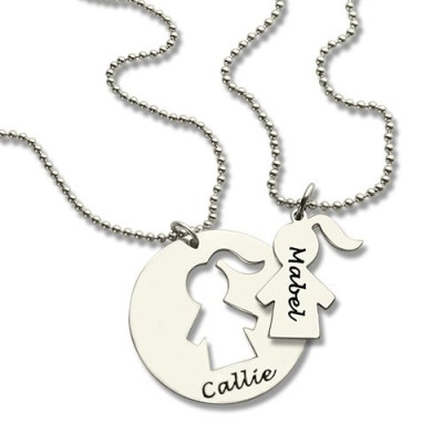 Mother Daughter Personalised Necklace Set Engraved Name Sterling Silver - AMAZINGNECKLACE.COM