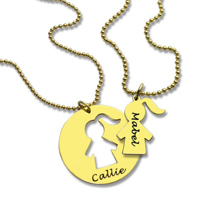 Mother and Child Personalised Necklace Set with Name 18ct Gold Plated - AMAZINGNECKLACE.COM