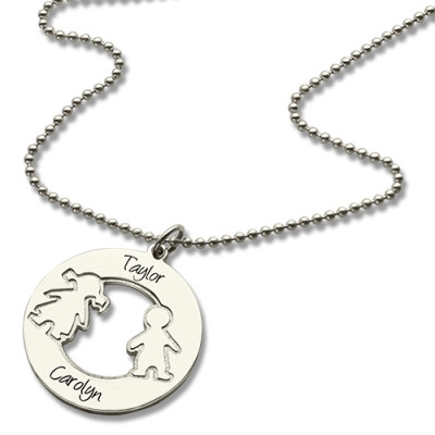 Circle Personalised Necklace With Engraved Children Name Charms Sterling Silver - AMAZINGNECKLACE.COM