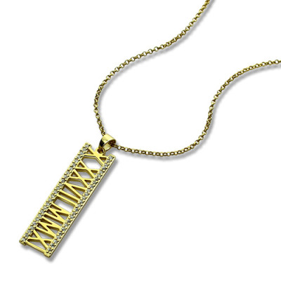 18ct Gold Plated Roman Numeral Personalised Necklace With Birthstone  - AMAZINGNECKLACE.COM