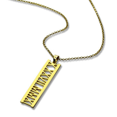 Vetical Roman Bar Personalised Necklace 18ct Gold Plated - AMAZINGNECKLACE.COM