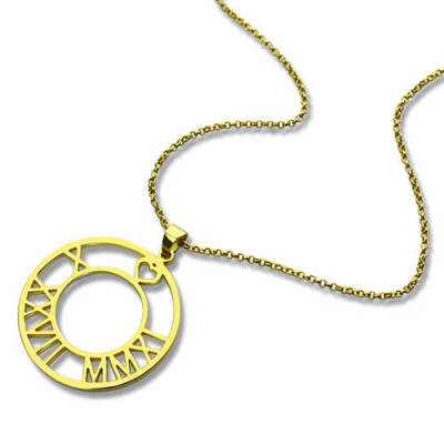 18ct Gold Plated Roman Numeral Disc Personalised Necklace - AMAZINGNECKLACE.COM