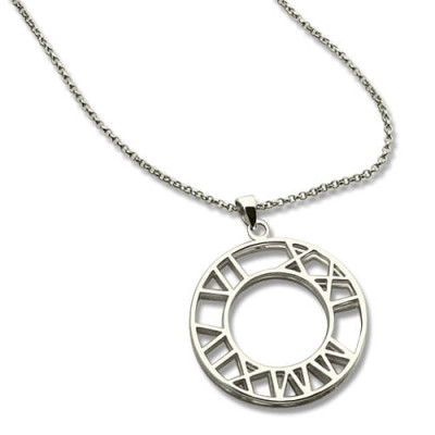 Double Circle Roman Numeral Personalised Necklace Clock Design Sterling Silver - AMAZINGNECKLACE.COM