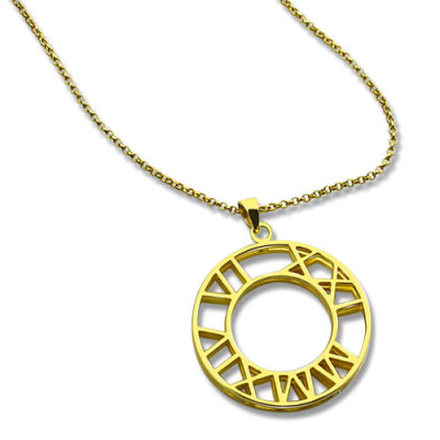 Double Circle Roman Numeral Personalised Necklace Clock Design Gold Plated Silver - AMAZINGNECKLACE.COM
