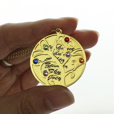 18ct Gold Plated Family Tree Birthstone Name Personalised Necklace  - AMAZINGNECKLACE.COM