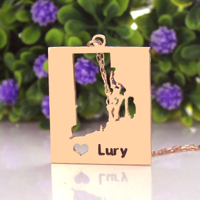 Personalised Rhode State Dog Tag With Heart  Name Rose Gold Plate - AMAZINGNECKLACE.COM