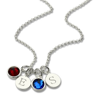 Personalised Double Initial Charm Necklace with Birthstone  - AMAZINGNECKLACE.COM