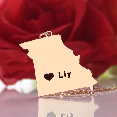 Custom Missouri State Shaped Personalised Necklaces With Heart  Name Rose Gold - AMAZINGNECKLACE.COM