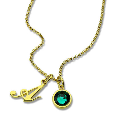 Custom Birthstone Initial Personalised Necklace 18ct Gold Plated  - AMAZINGNECKLACE.COM