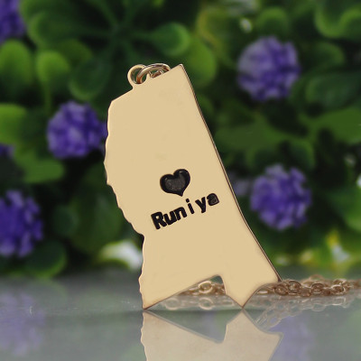 Mississippi State Shaped Personalised Necklaces With Heart  Name Rose Gold - AMAZINGNECKLACE.COM