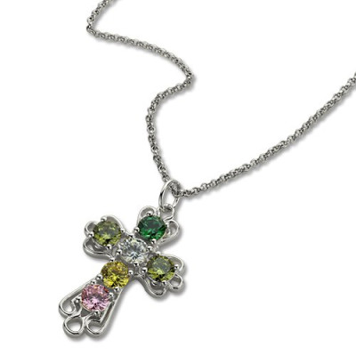 Personalised Cross Necklace with Birthstones Sterling Silver  - AMAZINGNECKLACE.COM