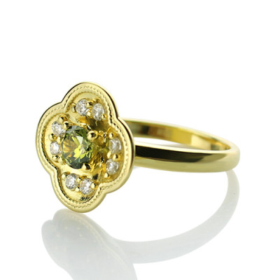 Blossoming Engagement Personalised Ring Engraved Birthstone 18ct Gold Plated  - AMAZINGNECKLACE.COM