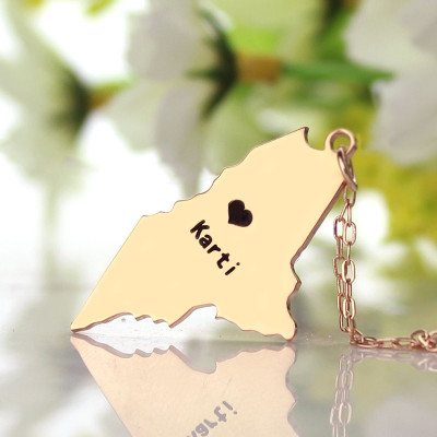 Custom Maine State Shaped Personalised Necklaces With Heart  Name Rose Gold - AMAZINGNECKLACE.COM