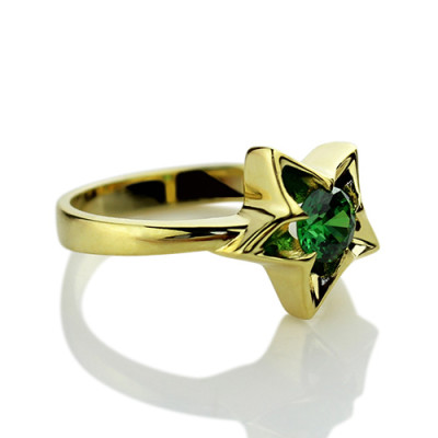Personalised Star Ring with Birthstone Gold Plated Silver  - AMAZINGNECKLACE.COM