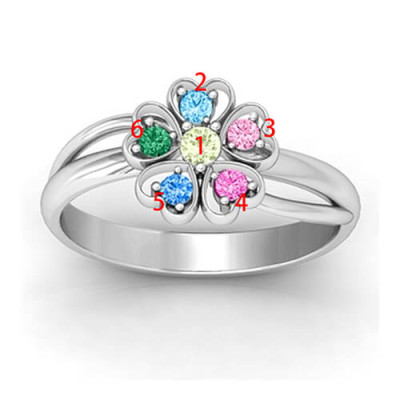 Promise Flower Personalised Ring Engraved Name  Birthstone Sterling Silver  - AMAZINGNECKLACE.COM