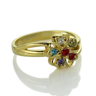Birthstone Flower Promise Personalised Ring with Name 18ct Gold Plated  - AMAZINGNECKLACE.COM