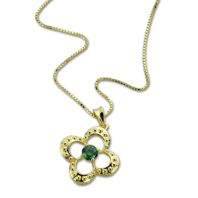 Clover Lucky Charm Personalised Necklace with Birthstone 18ct Gold Plated  - AMAZINGNECKLACE.COM