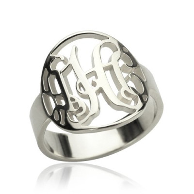 Cut Out Monogram Initial Personalised Ring Sterling Silver - AMAZINGNECKLACE.COM