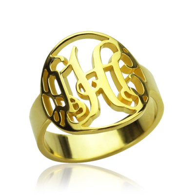 Custom Circle Cut Out Monogrammed Personalised Ring 18ct Gold Plated - AMAZINGNECKLACE.COM