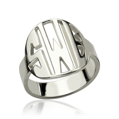 Personalised Cut Out Block Monogram Ring Sterling Silver - AMAZINGNECKLACE.COM