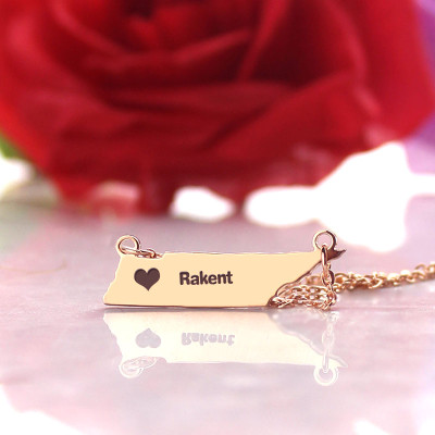 Custom Tennessee State Shaped Personalised Necklaces With Heart  Name Rose Gold - AMAZINGNECKLACE.COM