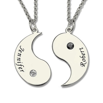 Gifts for Him  Her - Yin Yang Personalised Necklace Set with Name  Birthstone  - AMAZINGNECKLACE.COM