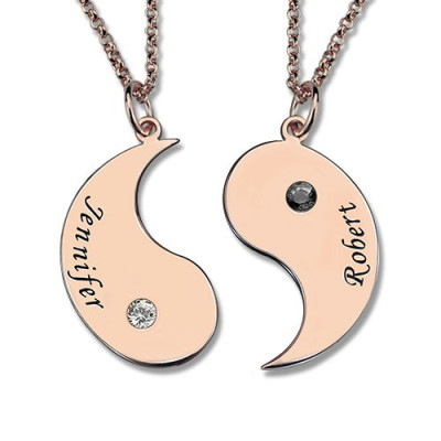 Yin Yang 2 names Personalised Necklace with Birthstone Rose Gold  - AMAZINGNECKLACE.COM