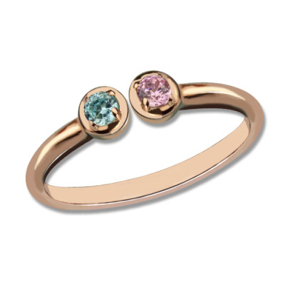 Dual Birthstone Personalised Ring 18ct Rose Gold Plated Silver  - AMAZINGNECKLACE.COM