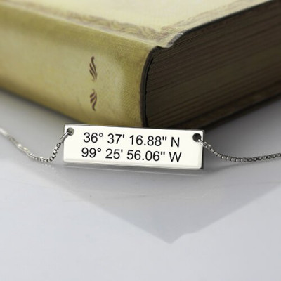 Custom Silver Latitude Longitude Coordinates Address Personalised Necklace - AMAZINGNECKLACE.COM