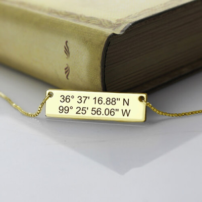 GPS Map Nautical Coordinates Personalised Necklace 18ct Gold Plated - AMAZINGNECKLACE.COM