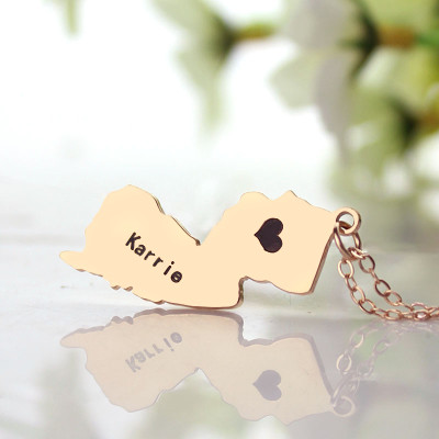 Custom New Jersey State Shaped Personalised Necklaces With Heart  Name Rose Gold - AMAZINGNECKLACE.COM