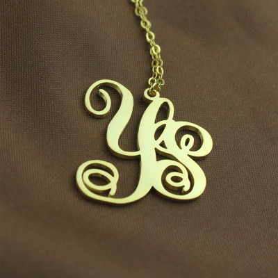 Personalised 18ct Gold Plated Vine Font 2 Initial Monogram Necklace - AMAZINGNECKLACE.COM
