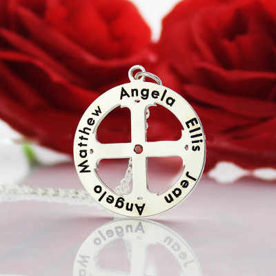 Family Circle Cross Name Personalised Necklace Silver - AMAZINGNECKLACE.COM