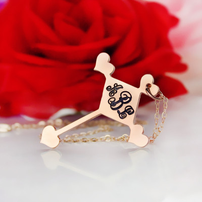 Custom 18ct Rose Gold Plated Cross Monogram Personalised Necklace - AMAZINGNECKLACE.COM