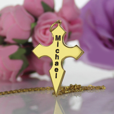 Gold Plated 925 Silver Conical Shape Cross Name Personalised Necklace - AMAZINGNECKLACE.COM