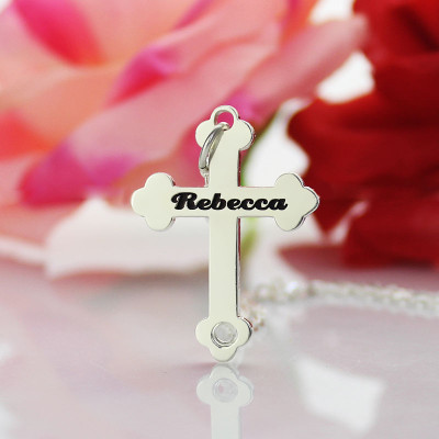 Silver Rebecca Font Cross Name Personalised Necklace - AMAZINGNECKLACE.COM